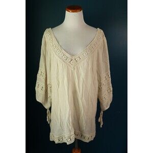 Vintage J.M.P. Cream Crochet Gauze Beachy Boho Tunic Swim Cover Size 3X